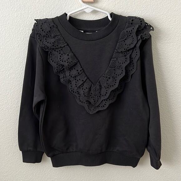 NWT H&M Black Lace Ruffle Crewneck | Girls 4-5T - Picture 1 of 4